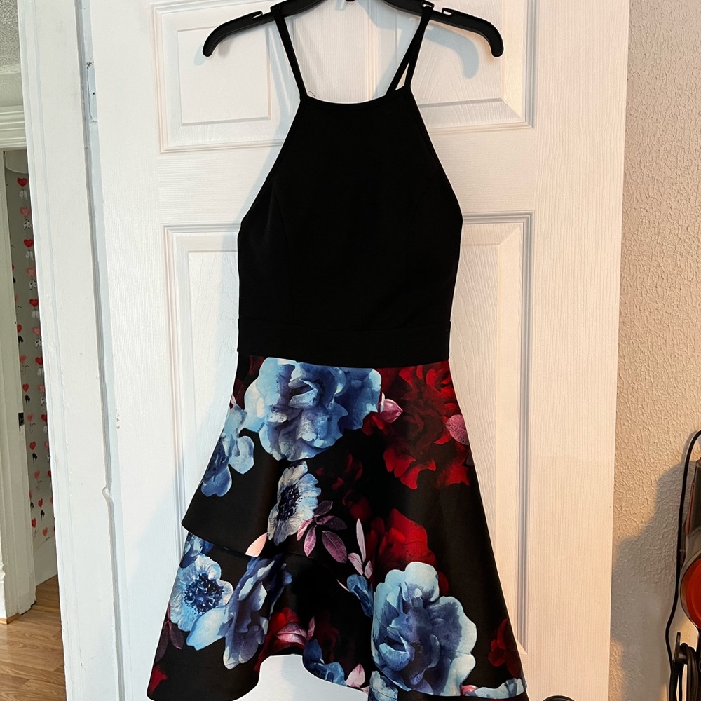 Speechless Black and Red Halter Fit and Flare Dress